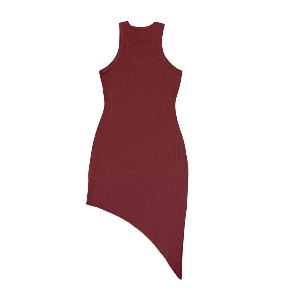 Ribbed Asymmetrical Tank Midi Dress Red Small - Picture 3 of 4